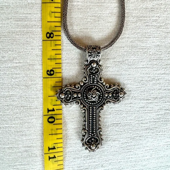 Brighton Bali Sterling Silver Large Ornate Cross Necklace - Picture 7 of 10